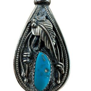925 Sterling Silver Native American 2-Sided Turquoise & Inlay Pendant